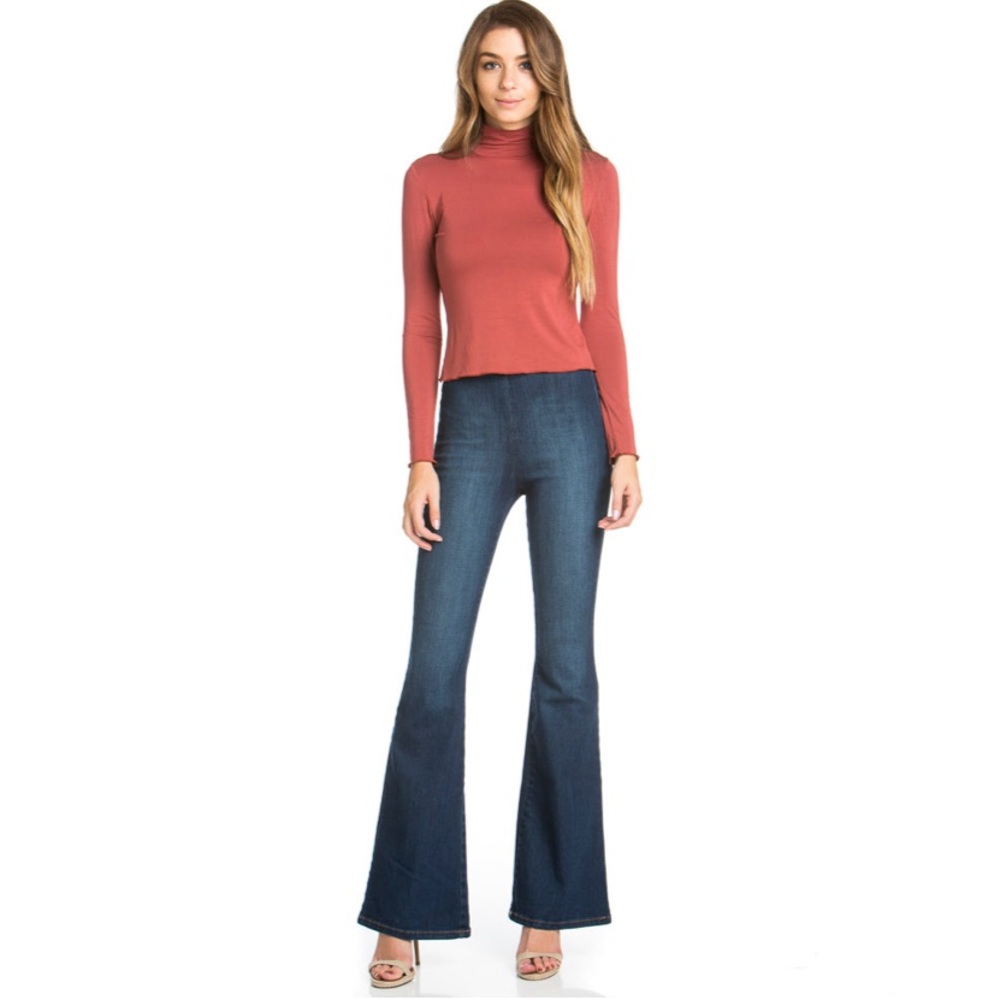 O2 Denim Jeans Flare Bell Bottom High Rise Pull-on Zip-up Back Women Size 25